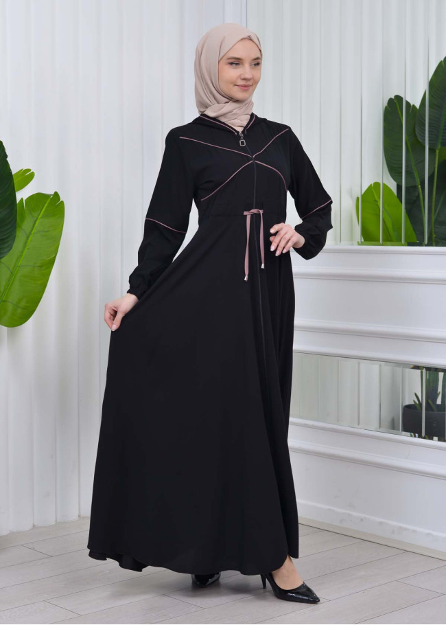 عباية نسائية صيفي بكبيشون ثابت وكمر قابل للإزالة 605 Lila