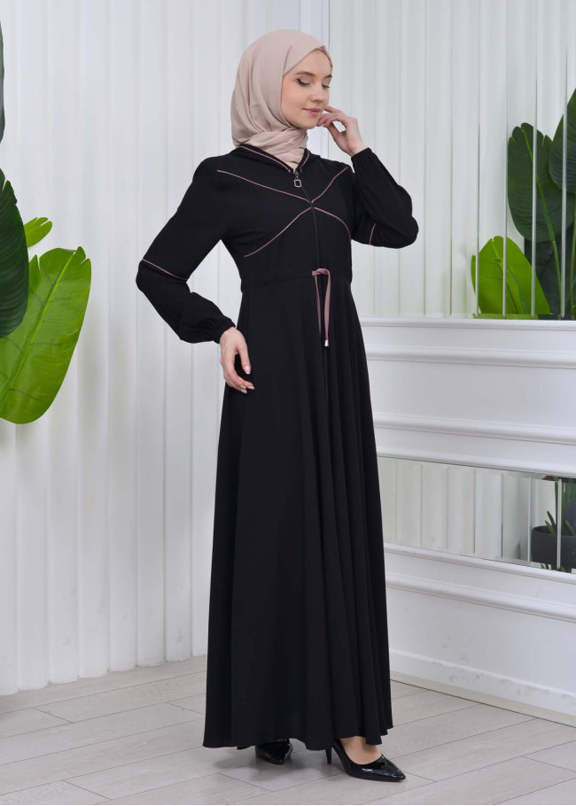 عباية نسائية صيفي بكبيشون ثابت وكمر قابل للإزالة 605 Lila