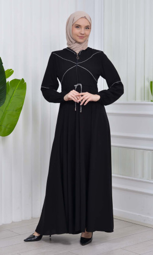 Weite Double-Cloche Abaya mit marokkanischer Kapuze 605 - Weiß
