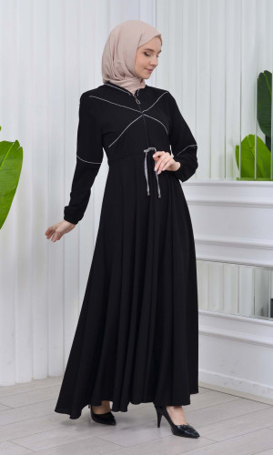 Weite Double-Cloche Abaya mit marokkanischer Kapuze 605 - Weiß