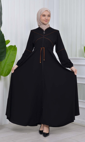 عباية دبل كلوش بكبيشون مغربي وتفاصيل مقصبة 605 - بني