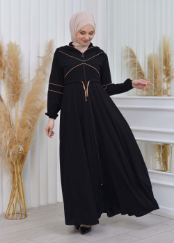 عباية نسائية صيفي بكبيشون ثابت وكمر قابل للإزالة 605 - بيج