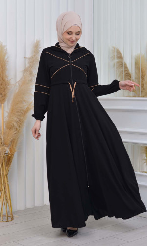 عباية نسائية صيفي بكبيشون ثابت وكمر قابل للإزالة 605 - بيج