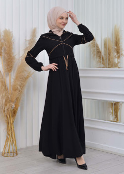 عباية نسائية صيفي بكبيشون ثابت وكمر قابل للإزالة 605 - بيج