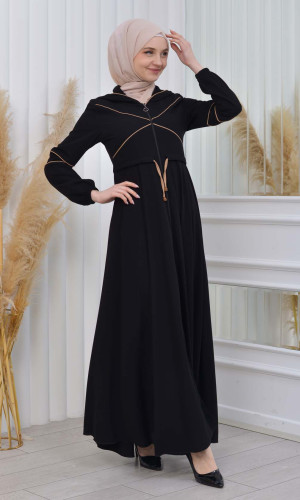 عباية نسائية صيفي بكبيشون ثابت وكمر قابل للإزالة 605 - بيج