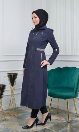 ترانشكوت نسائي صيفي رائع مع كبشون 1104 - كحلي