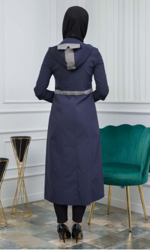 ترانشكوت نسائي صيفي رائع مع كبشون 1104 - كحلي