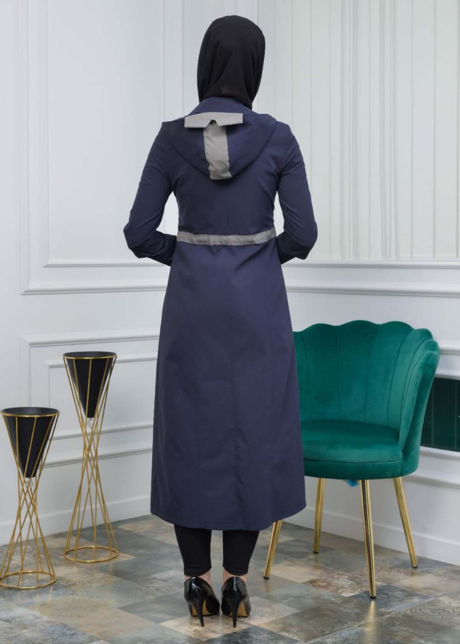Women's Hoodied Overcoat of parashot Fabric 1104 Lacivert