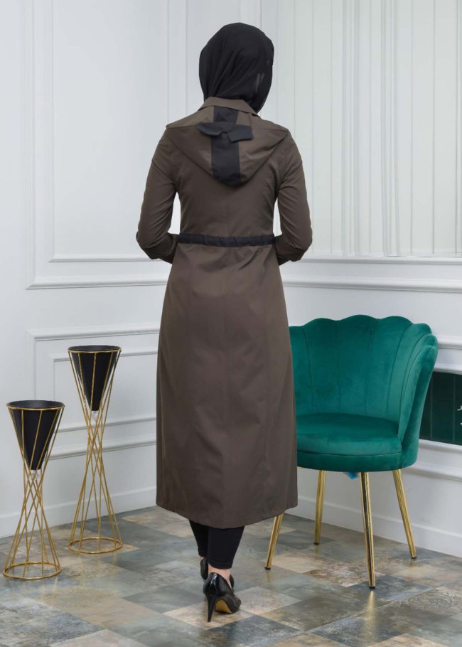 Women's Hoodied Overcoat of parashot Fabric 1104 Haki