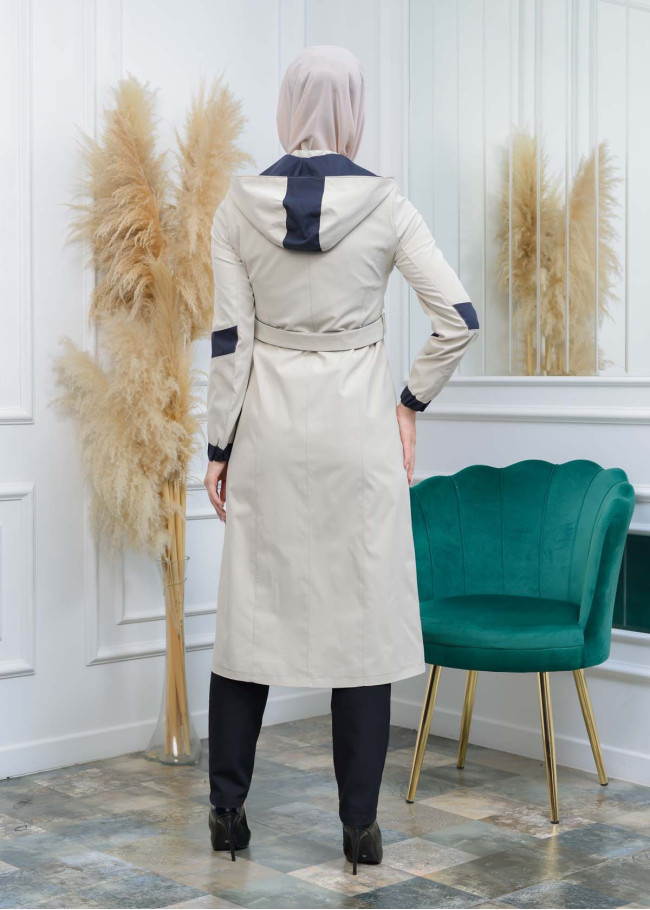 Women's Hoodied Overcoat of parashot Fabric 1105 Bej