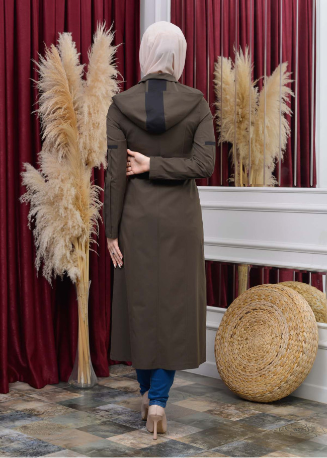Women's Hoodied Overcoat of parashot Fabric 1112 Haki