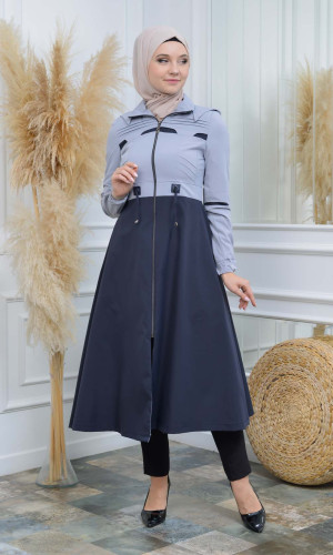 ترانشكوت نسائي صيفي رائع مع كبشون 1114 - فضي