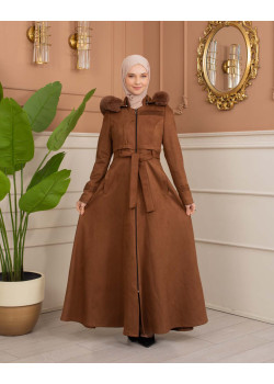 معطف شامواه نسائي طويل شتوي 1369 - ترابي