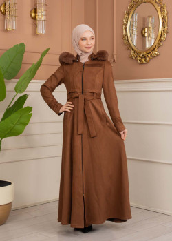 معطف شامواه نسائي طويل شتوي 1369 - ترابي