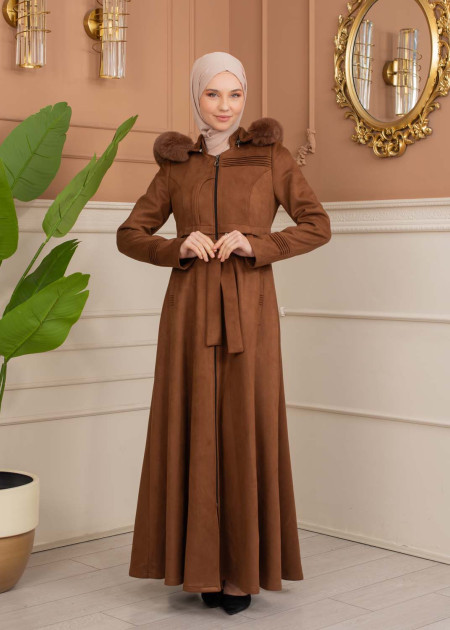 美品 SASSAFRAS FALL LEAF BUD COAT WOOL M Women's Long Winter Suede Coat 1369 - tan - HIJAB CLOTHING