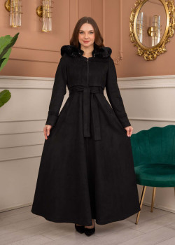 معطف شامواه نسائي طويل شتوي 1369 - اسود