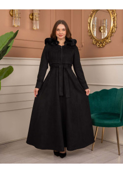 معطف شامواه نسائي طويل شتوي 1369 - اسود