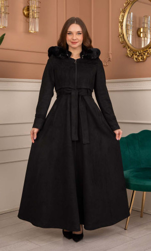 Women’s Long Winter Suede Coat 1369 - black