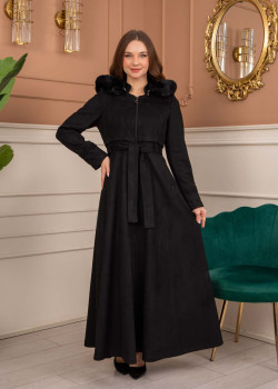 معطف شامواه نسائي طويل شتوي 1369 - اسود