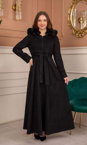 Women’s Long Winter Suede Coat 1369 - black