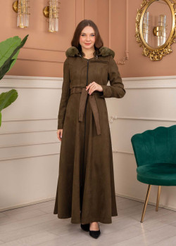 معطف شامواه نسائي طويل شتوي 1369 - زيتي