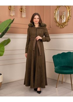 معطف شامواه نسائي طويل شتوي 1369 - زيتي