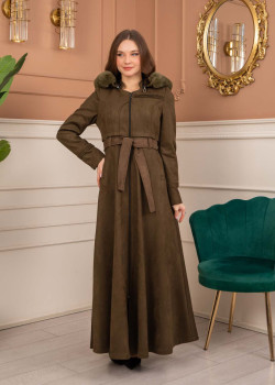 معطف شامواه نسائي طويل شتوي 1369 - زيتي
