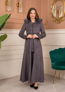 معطف شامواه نسائي طويل شتوي 1369 - فضي