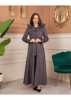 معطف شامواه نسائي طويل شتوي 1369 - فضي