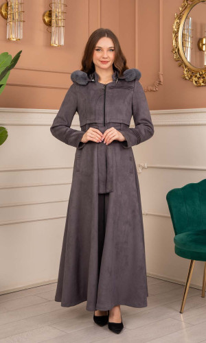 Women’s Long Winter Suede Coat 1369 - gray