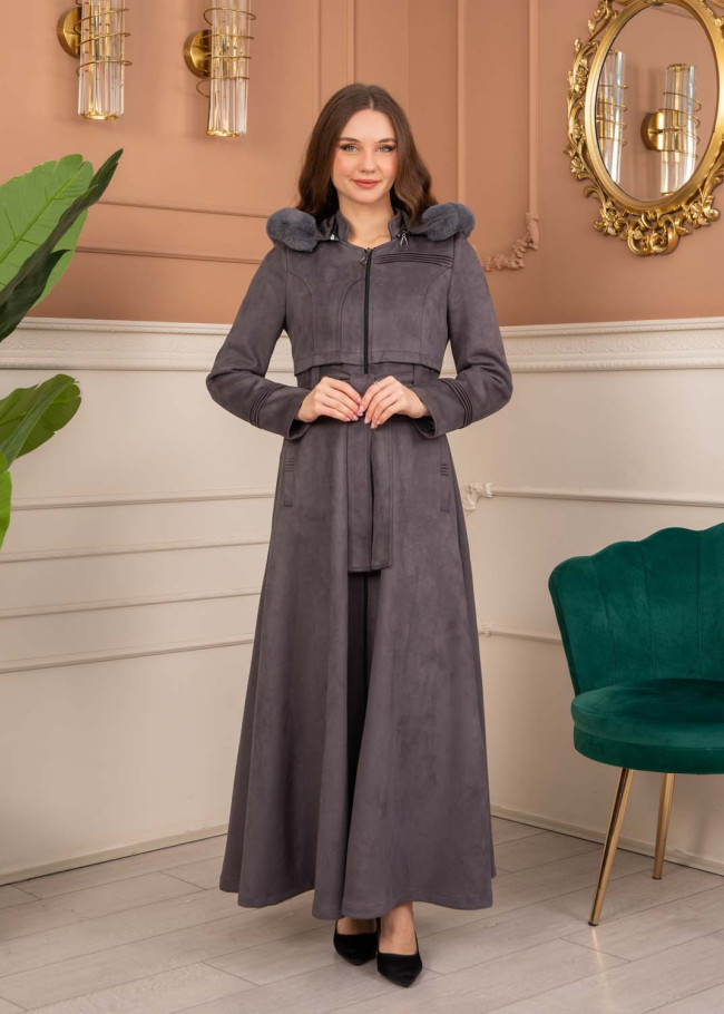 Women’s Long Winter Suede Coat 1369 - gray