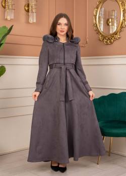 معطف شامواه نسائي طويل شتوي 1369 - فضي