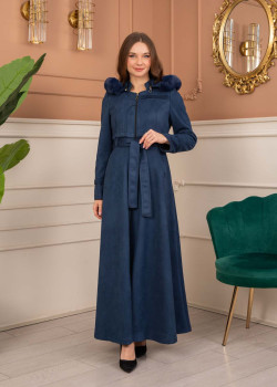 معطف شامواه نسائي طويل شتوي 1369 - كحلي