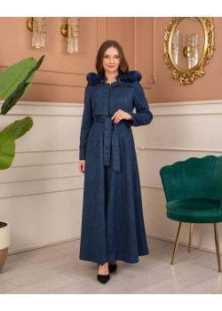 معطف شامواه نسائي طويل شتوي 1369 - كحلي