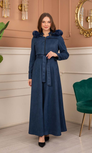 معطف شامواه نسائي طويل شتوي 1369 - كحلي