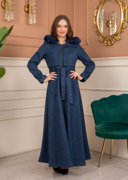 معطف شامواه نسائي طويل شتوي 1369 - كحلي