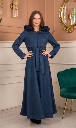 معطف شامواه نسائي طويل شتوي 1369 - كحلي