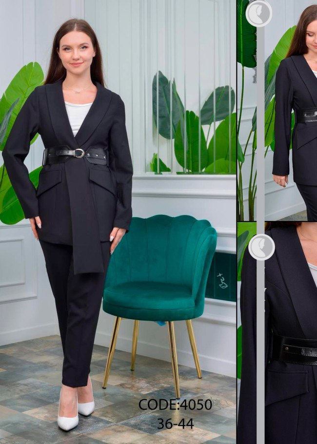 طقم نسائي رسمي قطعتين بحزام جلدي مميز 4050 Siyah