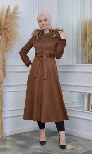 ترانشكوت نسائي شامواه بليسيه كبشون متحرك 1316 - بني