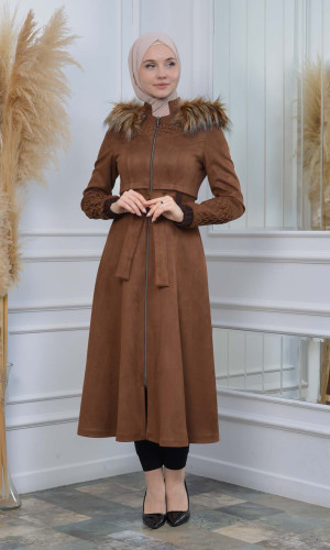 ترانشكوت نسائي شامواه بليسيه كبشون متحرك 1316 - بني