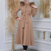 Women's trench coat suede, plisse, movable hood, 1316 Bej