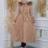 Women's trench coat suede, plisse, movable hood, 1316 Bej