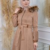 Women's trench coat suede, plisse, movable hood, 1316 Bej