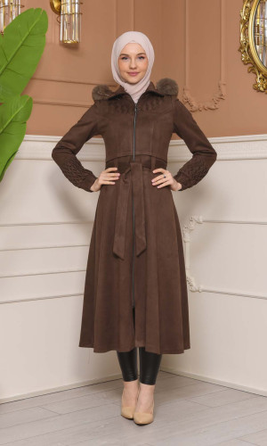 Suede Trenchcoat with Pleated Details 1316 - indigo