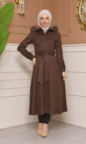 Suede Trenchcoat with Pleated Details 1316 - indigo
