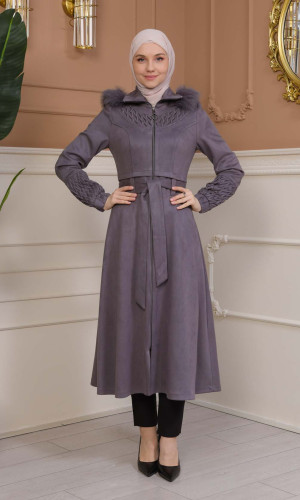 ترانشكوت نسائي شامواه بليسيه كبشون متحرك 1316 - فضي