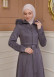 Women's trench coat suede, plisse, movable hood, 1316 Gri