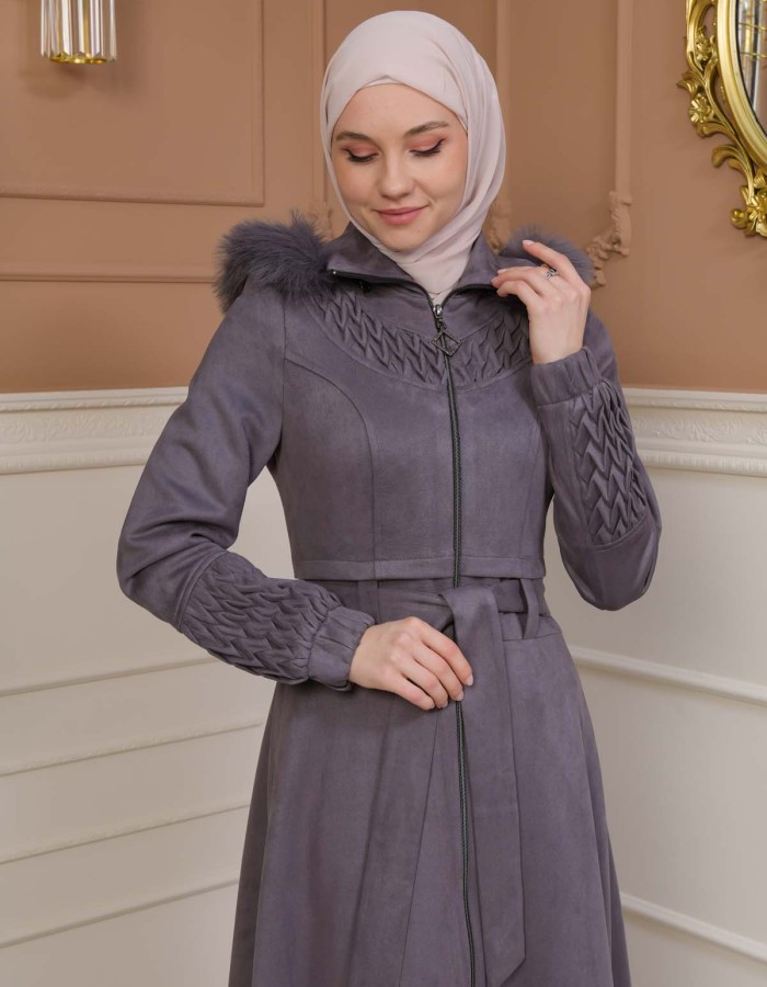 ترانشكوت نسائي شامواه بليسيه كبشون متحرك 1316 Gri
