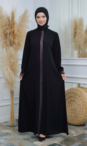 عباية نسائية ياقة مدورة مع سحاب و تطريز 561 - موف