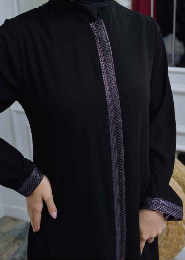 عباية نسائية ياقة مدورة مع سحاب و تطريز 561 Mor